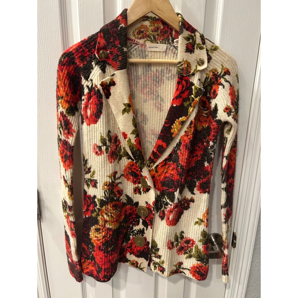 Sleeping on Snow Cardigan Blazer Cream Red Floral Wool Blend Button Up Sweater